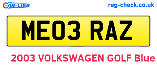 ME03RAZ are the vehicle registration plates.