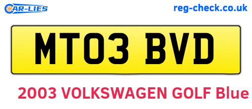 MT03BVD are the vehicle registration plates.
