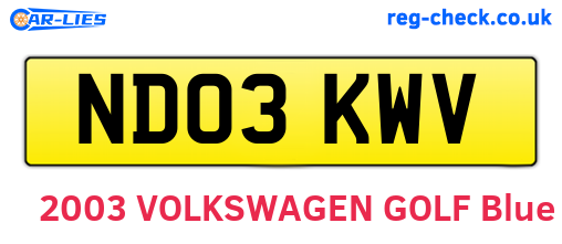 ND03KWV are the vehicle registration plates.
