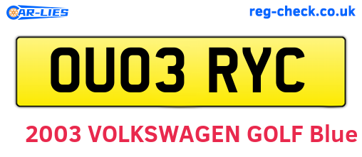 OU03RYC are the vehicle registration plates.