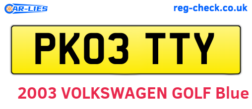 PK03TTY are the vehicle registration plates.