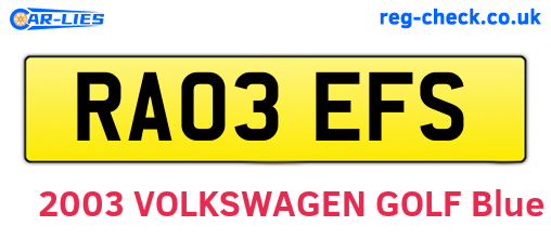RA03EFS are the vehicle registration plates.
