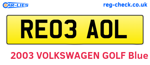 RE03AOL are the vehicle registration plates.