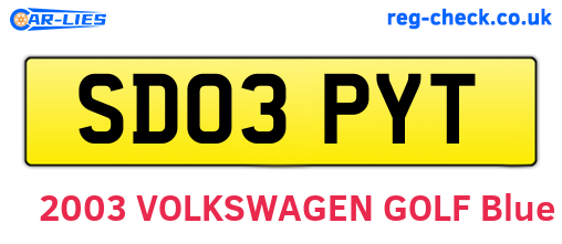 SD03PYT are the vehicle registration plates.