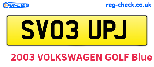 SV03UPJ are the vehicle registration plates.