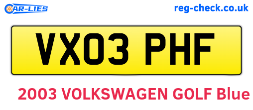 VX03PHF are the vehicle registration plates.