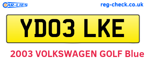 YD03LKE are the vehicle registration plates.