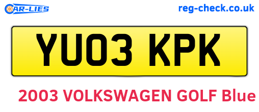 YU03KPK are the vehicle registration plates.