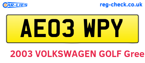 AE03WPY are the vehicle registration plates.