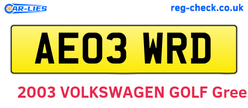 AE03WRD are the vehicle registration plates.