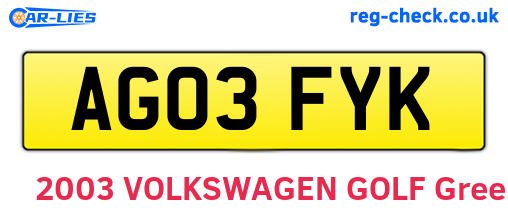 AG03FYK are the vehicle registration plates.