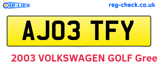 AJ03TFY are the vehicle registration plates.