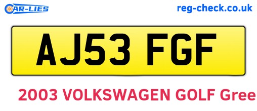 AJ53FGF are the vehicle registration plates.