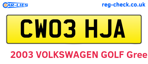 CW03HJA are the vehicle registration plates.