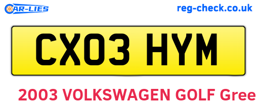 CX03HYM are the vehicle registration plates.
