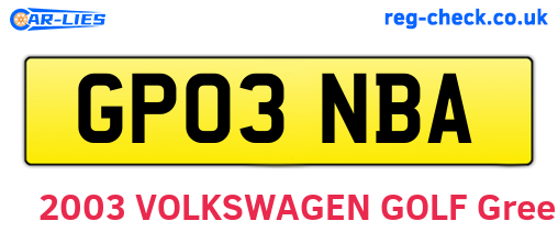 GP03NBA are the vehicle registration plates.