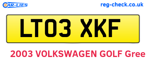 LT03XKF are the vehicle registration plates.