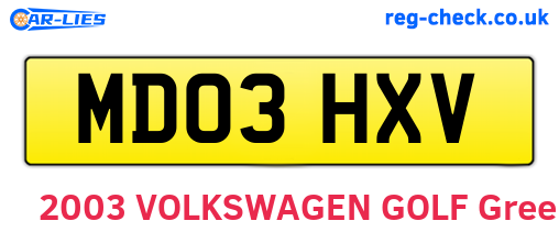 MD03HXV are the vehicle registration plates.