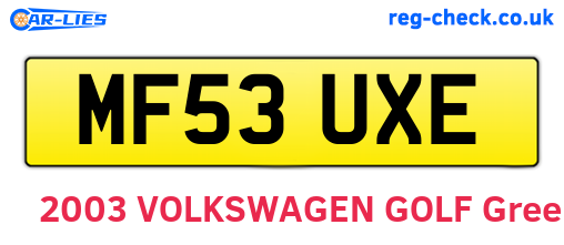 MF53UXE are the vehicle registration plates.