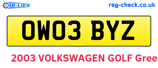 OW03BYZ are the vehicle registration plates.