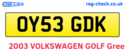 OY53GDK are the vehicle registration plates.
