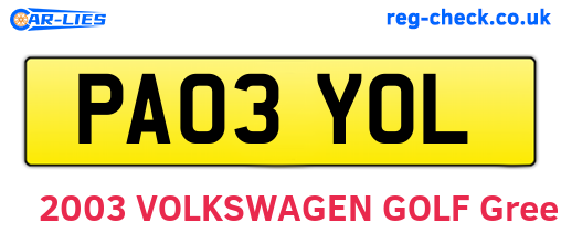 PA03YOL are the vehicle registration plates.