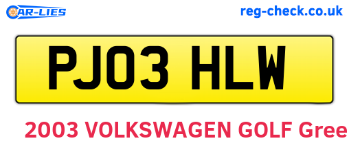 PJ03HLW are the vehicle registration plates.