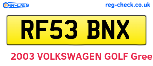 RF53BNX are the vehicle registration plates.