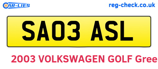 SA03ASL are the vehicle registration plates.