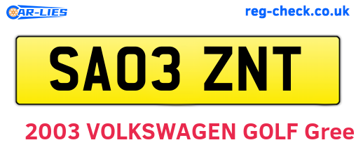 SA03ZNT are the vehicle registration plates.