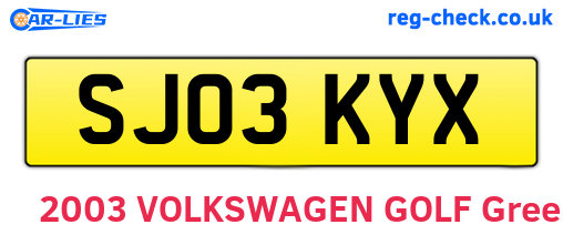 SJ03KYX are the vehicle registration plates.