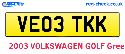VE03TKK are the vehicle registration plates.