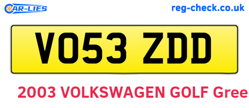 VO53ZDD are the vehicle registration plates.