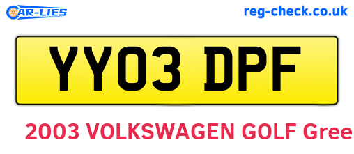 YY03DPF are the vehicle registration plates.