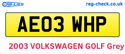 AE03WHP are the vehicle registration plates.