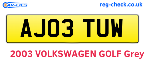AJ03TUW are the vehicle registration plates.