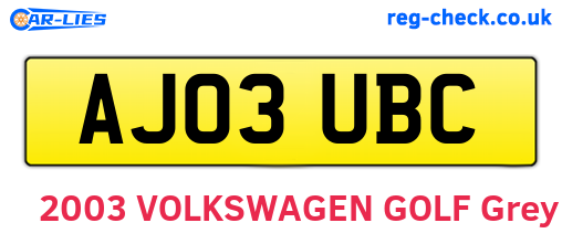 AJ03UBC are the vehicle registration plates.