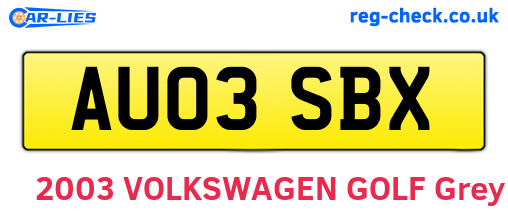 AU03SBX are the vehicle registration plates.