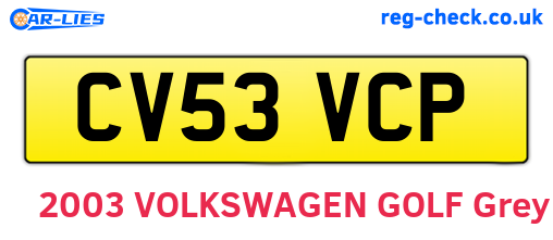 CV53VCP are the vehicle registration plates.