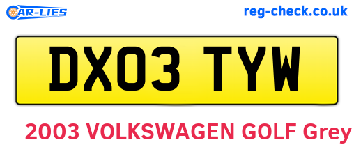 DX03TYW are the vehicle registration plates.