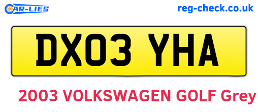 DX03YHA are the vehicle registration plates.