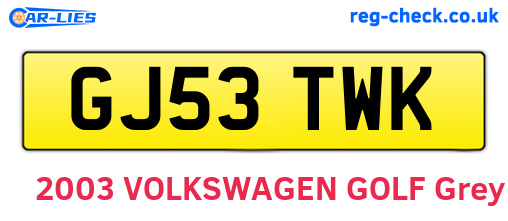GJ53TWK are the vehicle registration plates.