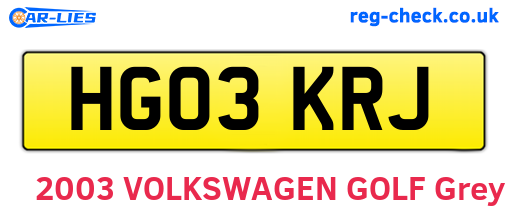 HG03KRJ are the vehicle registration plates.