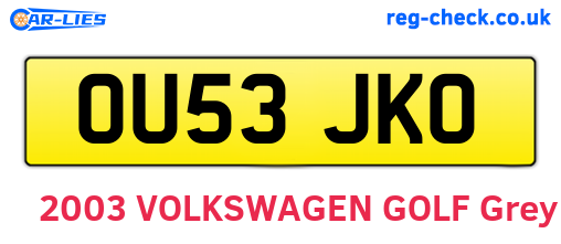 OU53JKO are the vehicle registration plates.