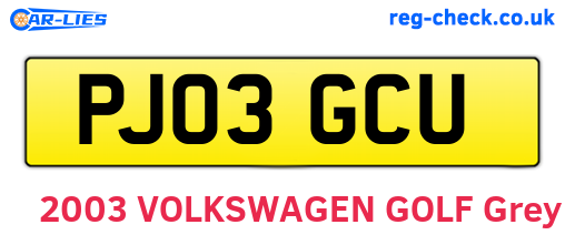 PJ03GCU are the vehicle registration plates.