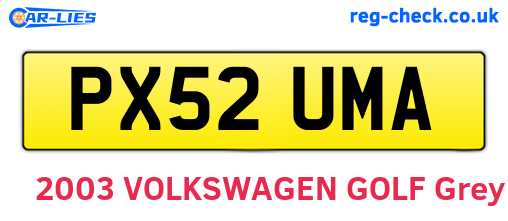 PX52UMA are the vehicle registration plates.