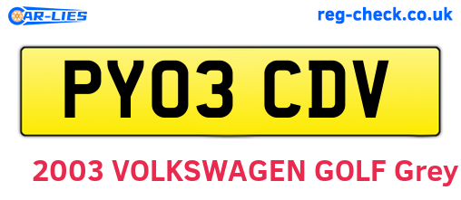 PY03CDV are the vehicle registration plates.