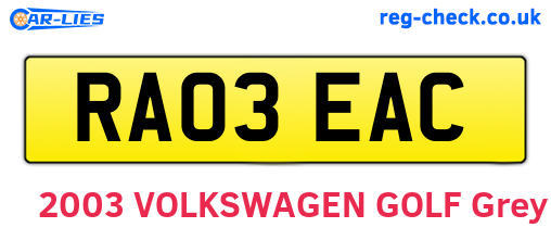 RA03EAC are the vehicle registration plates.
