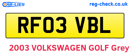 RF03VBL are the vehicle registration plates.