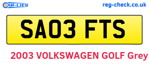 SA03FTS are the vehicle registration plates.
